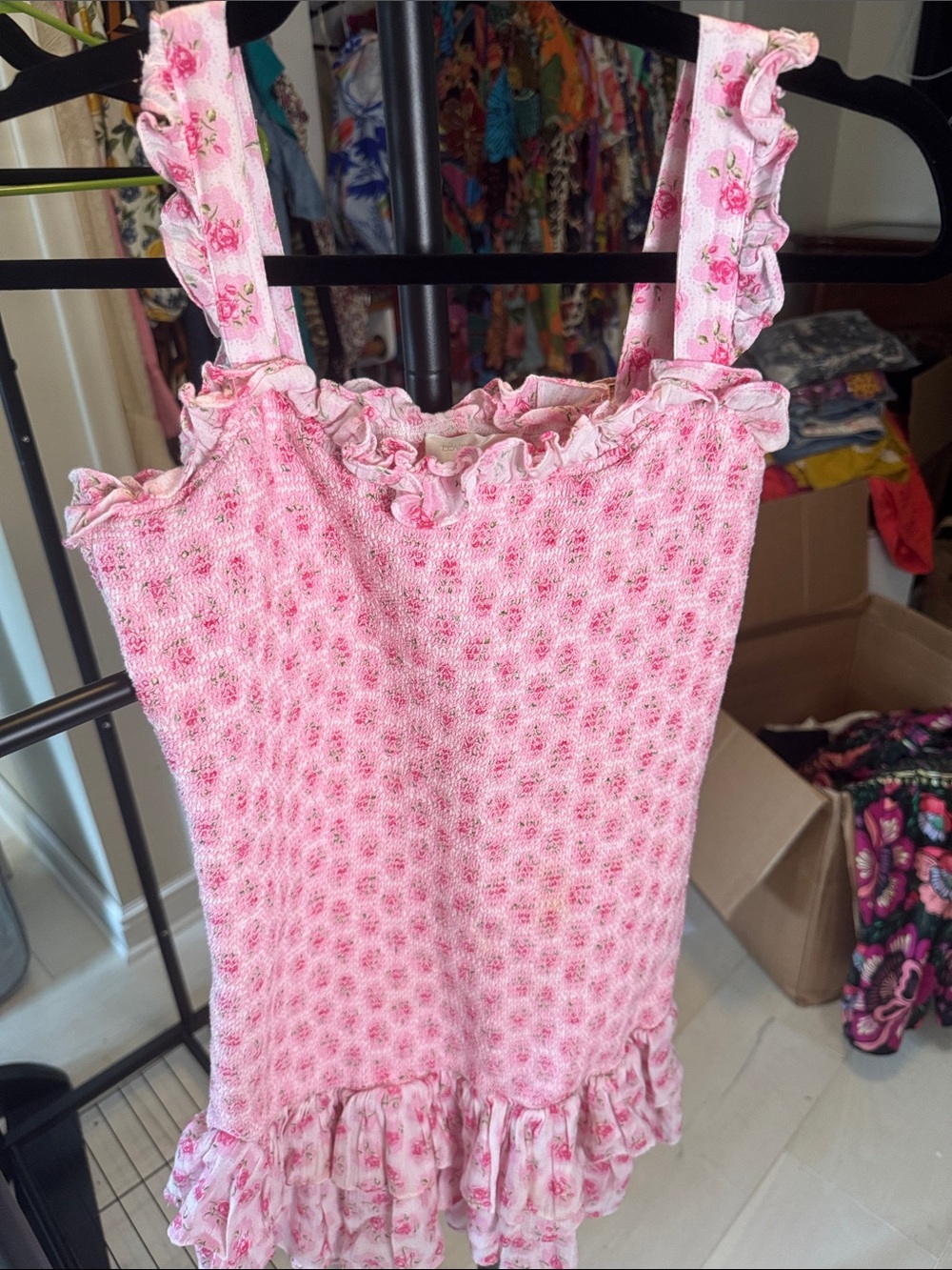 LoveShackFancy Floral Ruffle Mini Dress